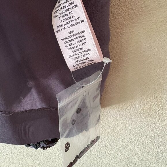 NWT Rebecca Taylor 100% Silk Purple Top Sleeveless Black Sequins Size 8 Party - Picture 6 of 8